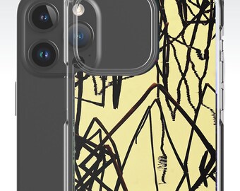 Butter Yellow iPhone Case Nature-Inspired Line Art, Minimalist Pastel Yellow Case for iPhone 16 15 14 Pro Max 13, Abstract Modern Art Cover