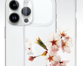 Sakura Rain Drops Clear Phone Case for iPhone 16 15 14 Pro Max 13 12, Japanese Clear iPhone Case,Cherry Flower Botanical Transparent Cover