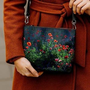 California Poppy Crossbody Bag Wildflowers, Folk Art Shoulder Bag, Dark Cottagecore Purse, Floral Cross Body Handbag for Women