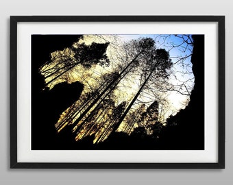 Mystical Forest Print, Dreamy Conifer Tree Art Print, Minimalist Sunset Silhouette Wall Art, Surreal Forest Wall Decor, Gift Idea