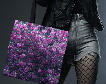 Pink Japanese Sakura Tote Bag: Cherry Blossom Tote, Mauve Flower Cottagecore Tote Bag, Dark Floral Boho Carry-All Bag
