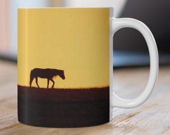 Mongolian Sunrise Horse Mug 11/15oz, Equestrian/Wildlife Mug, Inspirational Fine Art Ceramic Coffee Mug/Tea Cup, Rustic Gift for Horse Lover