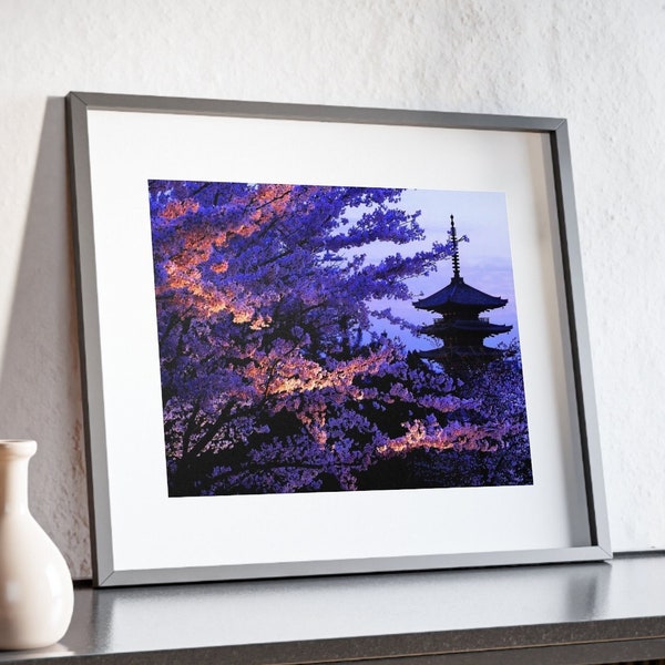 Cherry Blossom 8x10 Print Unframed, Anime Style, Free Shipping, Japan Kyoto Pagoda Art Print, Japanese Sakura Photography, Giclée Wall Decor