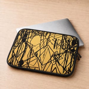Lotus Stem Abstract Art Laptop Sleeve Orange Black, Minimalist Laptop Case Nature for MacBook Air Pro Dell Xps Asus HP Surface Alienware LG