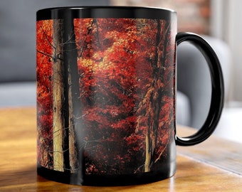 Japanese Red Maple Mug, Fall Mug, Autumn Leaf Mug, Nordic Fall Forest Coffee Mug/Tea Cup, Scandinavian Fall Foliage Ceramic Mug 11oz/15oz