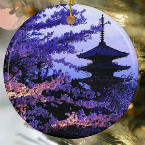 Décoration de fleurs de cerisier du Japon Sakura, décoration d&#39;anime en céramique avec ficelle en or, décoration de Noël pagode de Kyoto, impression recto-verso