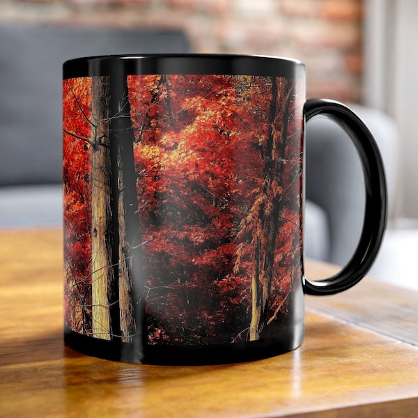 Japanese Red Maple Mug, Fall Mug, Autumn Leaf Mug, Nordic Fall Forest Coffee Mug/Tea Cup, Scandinavian Fall Foliage Ceramic Mug 11oz/15oz