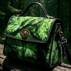 Woodland Satchel Purse, Witchy Handbag Green, Goth Canvas Bag Dark Forest, Goblincore Purse, Forestcore Bag, Turnlock Satchel, Gift for Goth