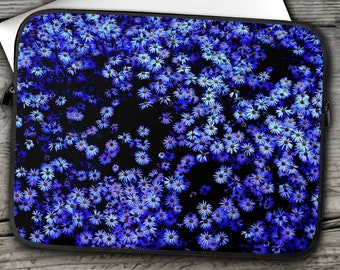 Real Daisy Flower Laptop Sleeve for MacBook Air/Pro Dell Xps 13/15 HP Asus, Dark Floral Michaelmas Daisy Case Neoprene, Original Art