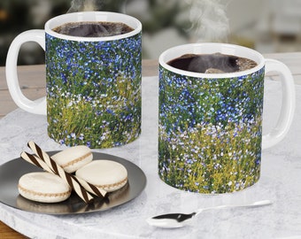 Forget Me Not Wildflowers Mug 15 oz / 11 oz, Alpine Scorpion Grass Flower Tea Cup / Coffee Mug Set, Pastel Spring Floral Mug, Gift for Her