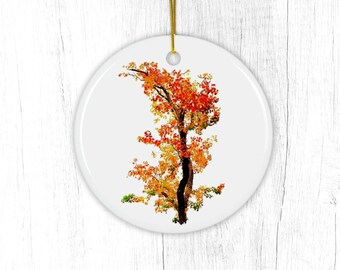 Colorful Fall Tree Ornament, Autumn Leaf Farmhouse Ornament / Keepsake, Harvest Fall Foliage Tree Holiday Decor, Festive Xmas Tree Decor