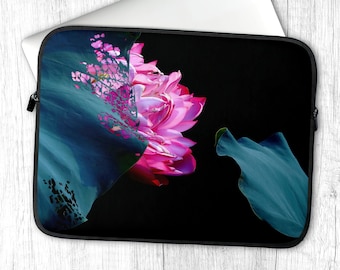 Pink Lotus Flower Laptop Sleeve for MacBook Air/Pro 13/14/15/16 inch, Original Art Water Lily Flower Laptop Case, Floral Summer Laptop Cover