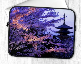 Cherry Blossom Laptop Sleeve, Japanese Anime Laptop Case for MacBook Air/Pro, Kyoto Pagoda Cover 13/14/15/16 inch,Japan Fan/Anime Lover Gift