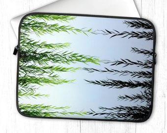 Weeping Willow Leaves Laptop Sleeve, Nature Inspired Art Laptop Case for MacBook Air/Pro 13 14 15 16, Blue Green Abstract Tree Branch Cover