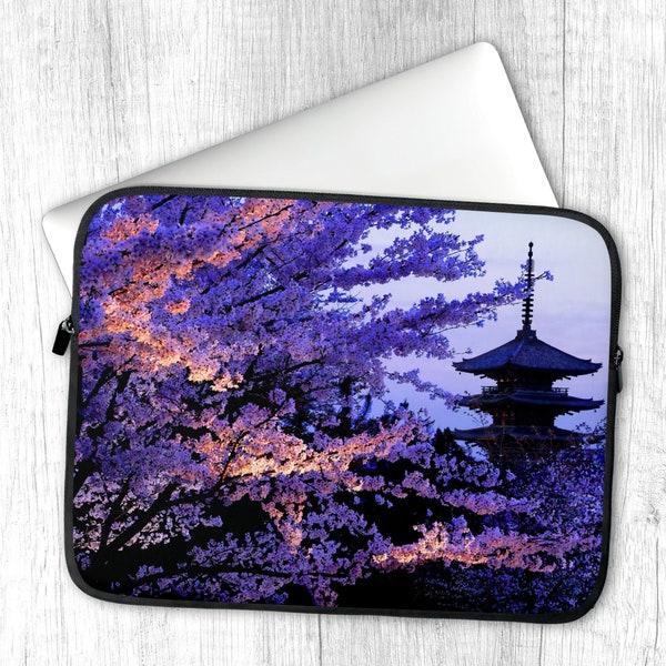 Cherry Blossom Laptop Sleeve Sleeve, japanische Anime Laptop Case für MacBook Air/Pro, Kyoto Pagode Cover 13/14/15/16 inch,Japan Fan/Kawaii Anime Liebhaber Geschenk