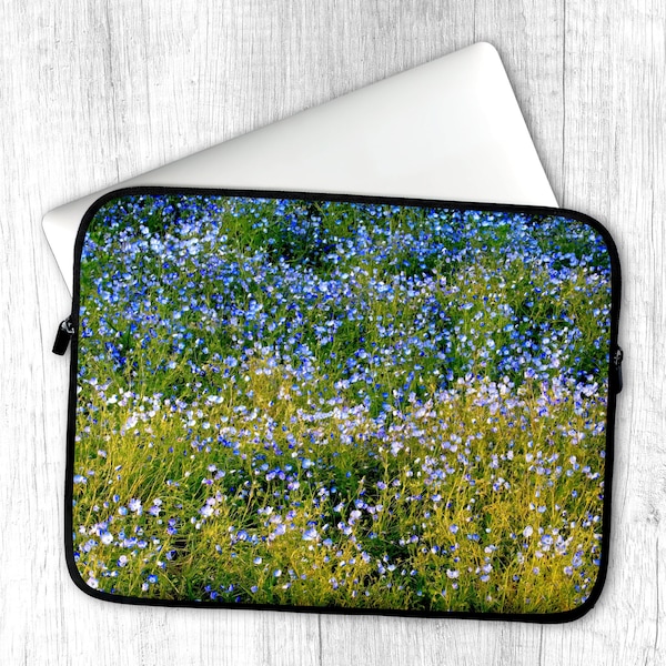 Housse pour ordinateur portable Forget Me Not Wildflower pour MacBook Air/Pro, Housse pour ordinateur portable Blue Scorpion Grass Meadow Fleurs sauvages, Sac de transport alpin sauge/lime