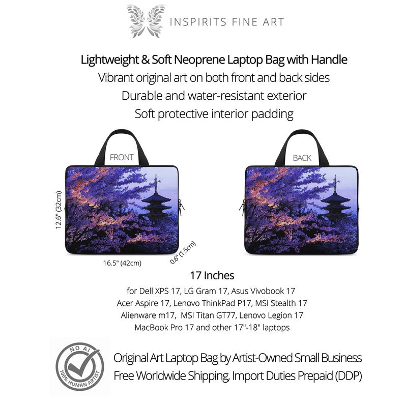 Bolso Sakura para portátil de 17 pulgadas con asa, bolso para mujer, funda de neopreno para Dell XPS, HP, LG Gram, Lenovo, Thinkpad, MSI Titan, Alienware imagen 4