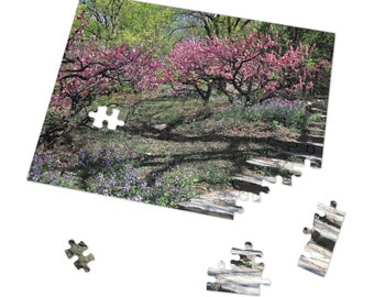Spring Garden Flower Puzzle in Metal Gift Box, Peach Blossom Floral Puzzle, Nature Photo Jigsaw Puzzle, Original Art Gift for Flower Lover