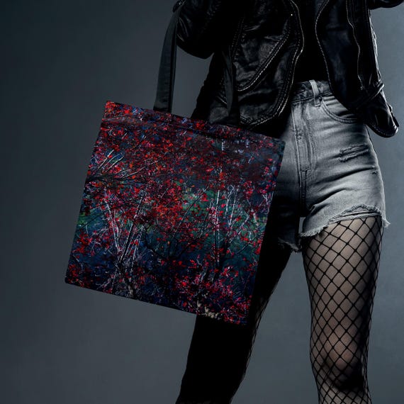 Dark Autumn Goth Tote Bag: Red and Black Gothic Tote, Baroque Vanitas Tote Bag, Witchy Bag Nature Tote, Dark Academia Bag, Gift for Goth