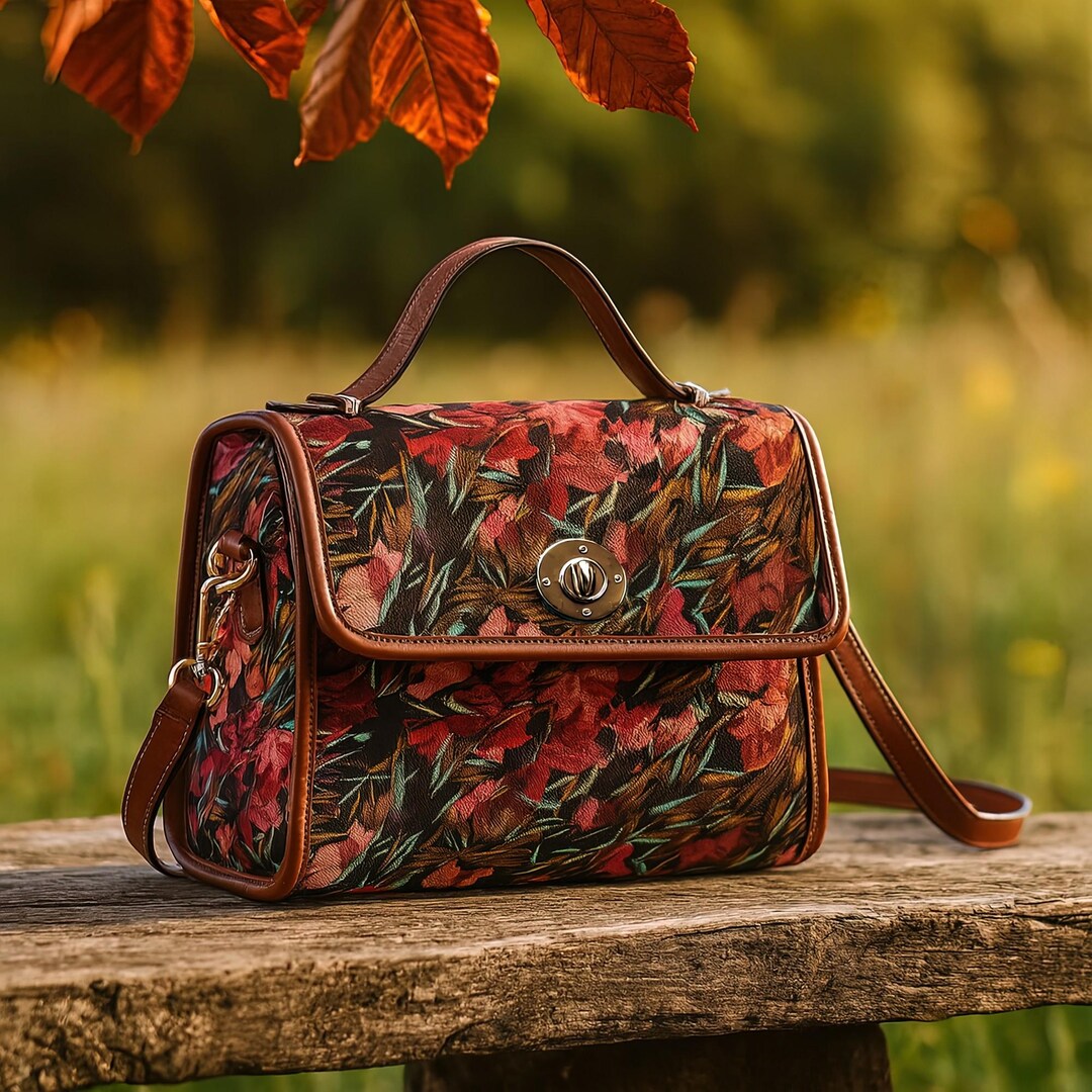 Chestnut Brown Fall Leaf Satchel Bag: Vintage Autumn Canvas Handbag ...