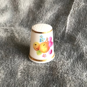 Vintage Thimble Royal Worcester Fine Bone China &quot;Fruit Harvest&quot; FIONA ROUND, Gold Trim at Top & Base