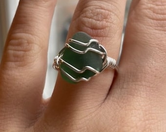 Genuine Teal Green Sea Glass Ring