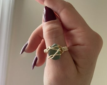 Genuine Teal Green Sea Glass Ring