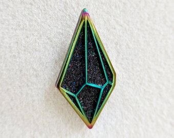 Black Glitter Rainbow Anodized Crystal Enamel Pin