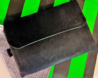 Canvas and Waxed Canvas Diaper Clutch, with Changing Pad, AustinFC colors, in Verde and Black.