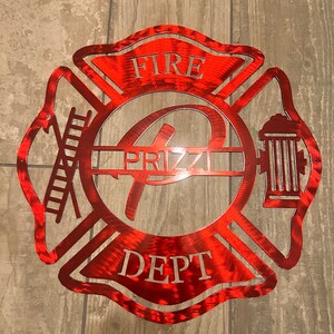Metal Firefighter Sign | Metal Fire Department Sign | Metal Family Name Sign | Maltese Cross | Last Name Sign | Personalized Metal Wall Art