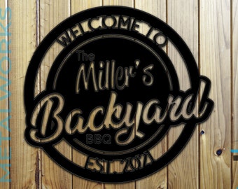 Personalized Backyard BBQ Metal Sign, Custom Name Metal Sign, Backyard Decoration, Barbecue Decoration, BBQ Sign