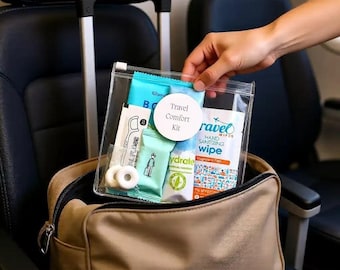 Travel Essentials Kit | Travel Size Toiletries + Comfort Items | Carry On Airplane Kit for Long Flights | Mini–Deluxe