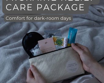 Migraine Comfort Kit | Headache Relief Care Package, Self Care Gift, Sleep Mask Earplugs Ginger Tea Electrolytes