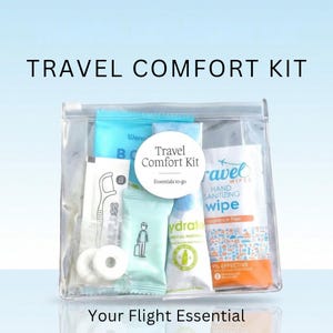 Travel Essentials Kit | Travel Size Toiletries + Comfort Items | Carry On Airplane Kit for Long Flights | Mini–Deluxe