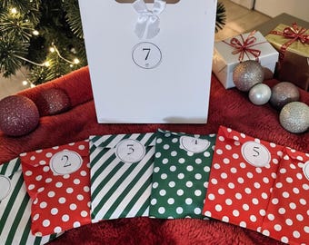 Adult Advent Countdown Bags - 7 or 14 Day Holiday Gift Set, Curated Stocking Stuffer Surprise Care Package
