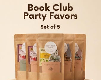 Book Club Party Favors (Set of 5) | Individually Packaged | Tea + Bookmark + Discussion Card | Hostess Gifts