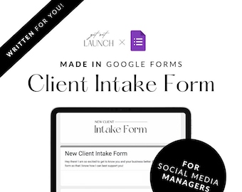 Social Media Manager Intake Form, Google Form, Canva Template