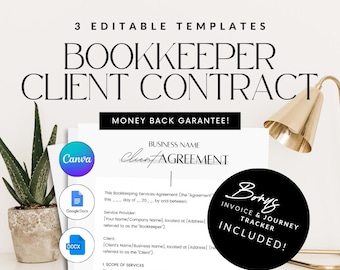Bookkeeper Client Contract Agreement, Canva Template, Google Doc, DOCX