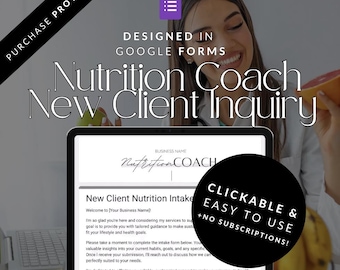 Nutrition Coach Intake Form, Google Form, Canva Template