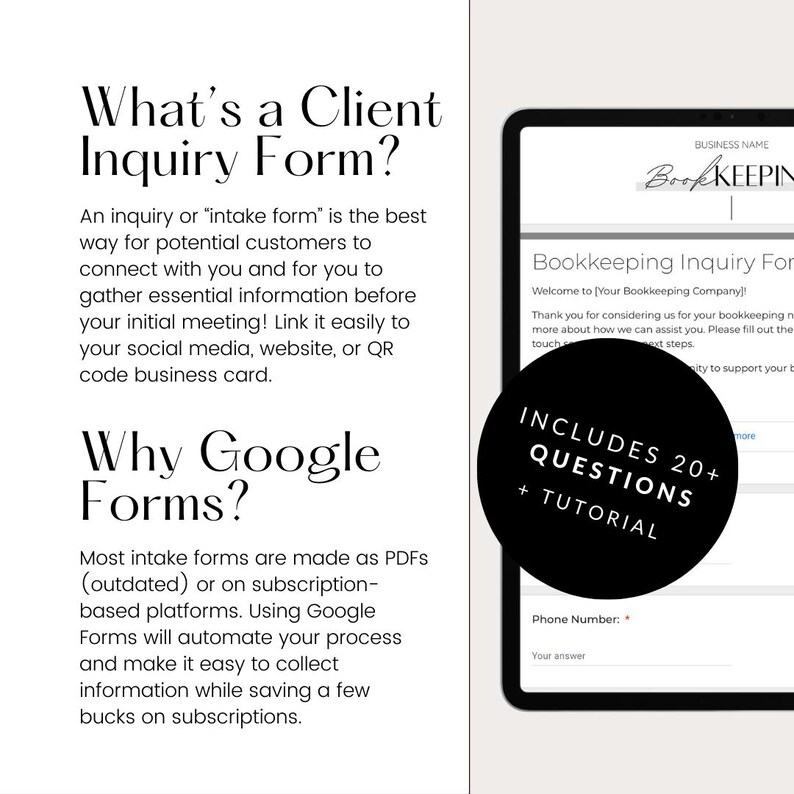 Bookkeeper New Client Intake Form - Editable Google Form Template - Etsy