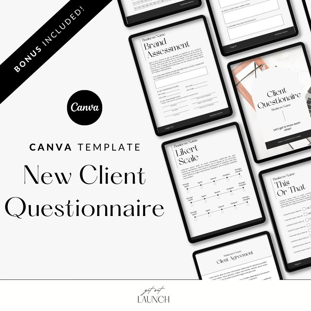 New Client Questionnaire Template Canva Template Business Forms 