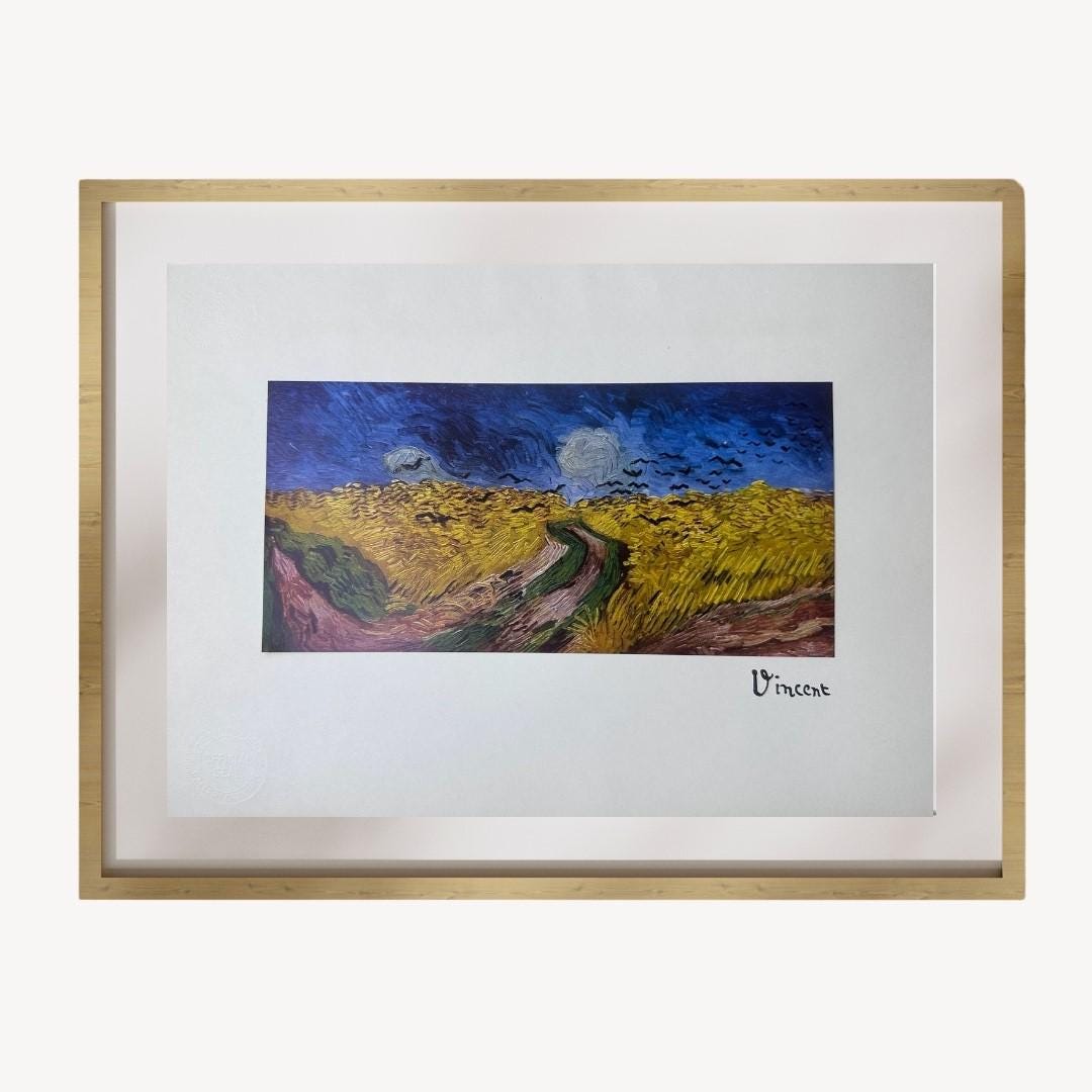 Vincent Van Gogh Original Signed Print, Crows over the wheat field - Vintage Lithograph 1900's, Limited Edition, Impressionism, Wall Art