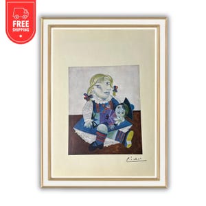 Pablo Picasso, Maia With Sailor Doll, 1938 - Original 1954 Hand Tipped Color plate print - Facsimile Signed