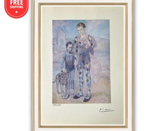 Vintage 1950s Picasso “Two Harlequins” Lithograph Art Print Vintage 1950s Picasso “Two Harlequins” Lithograph Art Print