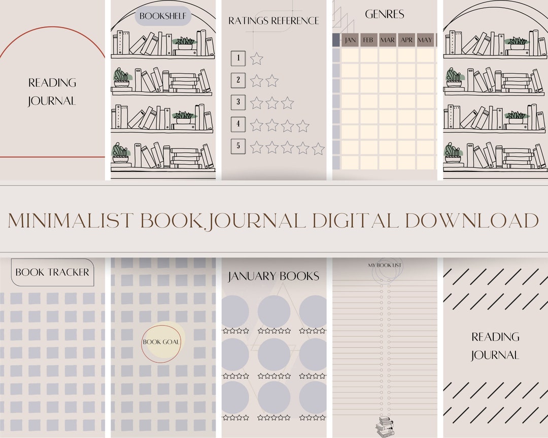 Minimalist Style Book Journal | 29 Pages | Digital Download | Reading ...