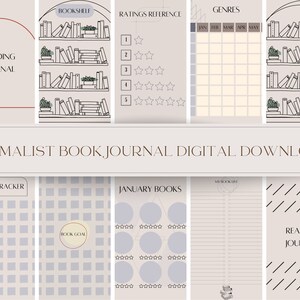 Minimalist Style Book Journal | 29 Pages | Digital Download | Reading Journal | Bullet Journal