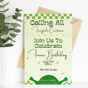Shrek Inspired Party Invitation, Customizable and Printable, Shrek Themed, Fantasy Themed Party Invite, Party Invite, Canva Template
