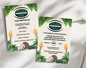 Survivor Themed Bachelorette Invite/Details Template,  Editable Survivor Game, Bachelorette Party-Canva, Printable and Fully Customizable