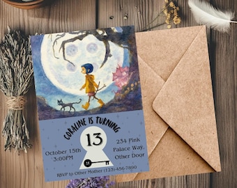 Coraline Inspired Birthday Invitation | Whimsical Spooky Party Invite | Button Eyes Coraline Birthday | Digital Download | Customizable