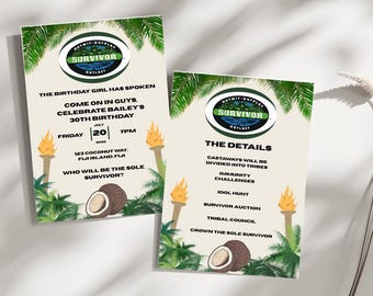 Survivor Birthday Party Invitation | Adventure Tribal Jungle Theme | Editable Canva Template | Printable Birthday Invite | Instant Download